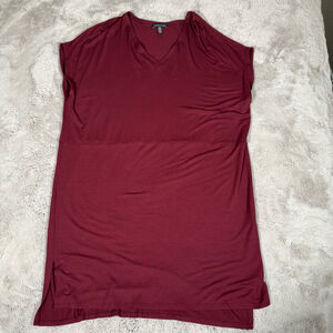 Eileen Fisher Woman M Dress Burgundy Red Relaxed Fit Shirt Dress Draped Pullover